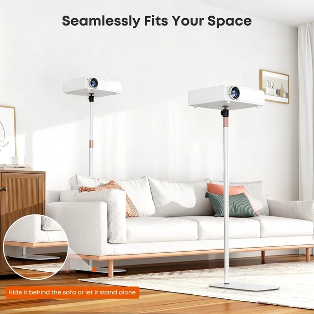 Alt view image 2 of 5 - PUTORSEN Universal Projector Stand, Height Adjustable Floor Stand, White