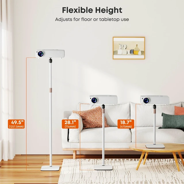 Alt view image 3 of 5 - PUTORSEN Universal Projector Stand, Height Adjustable Floor Stand, White