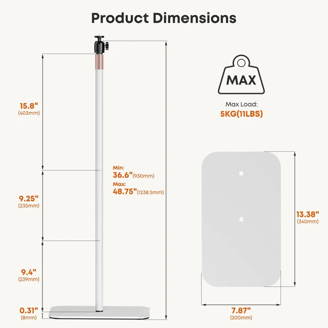 Alt view image 4 of 5 - PUTORSEN Universal Projector Stand, Height Adjustable Floor Stand, White