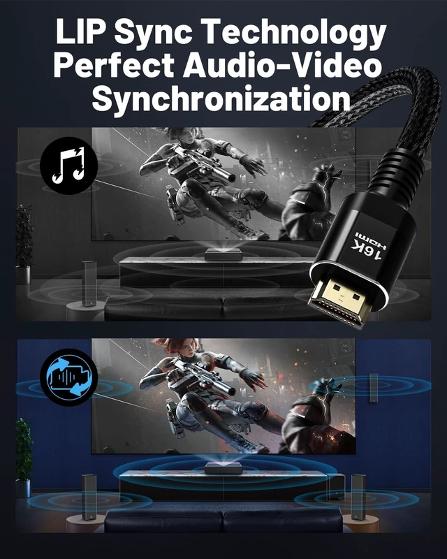 Alt view image 5 of 5 - GeoHN.G 96Gbps HDMI Cable 2.2 6.6FT/2M, 16K@60Hz 8K@120Hz 4K@240Hz, Braided HDMI Cord Supports eARC HDR10+ HDCP 2.2&2.3, for PS5/4 TV Monitor Projector