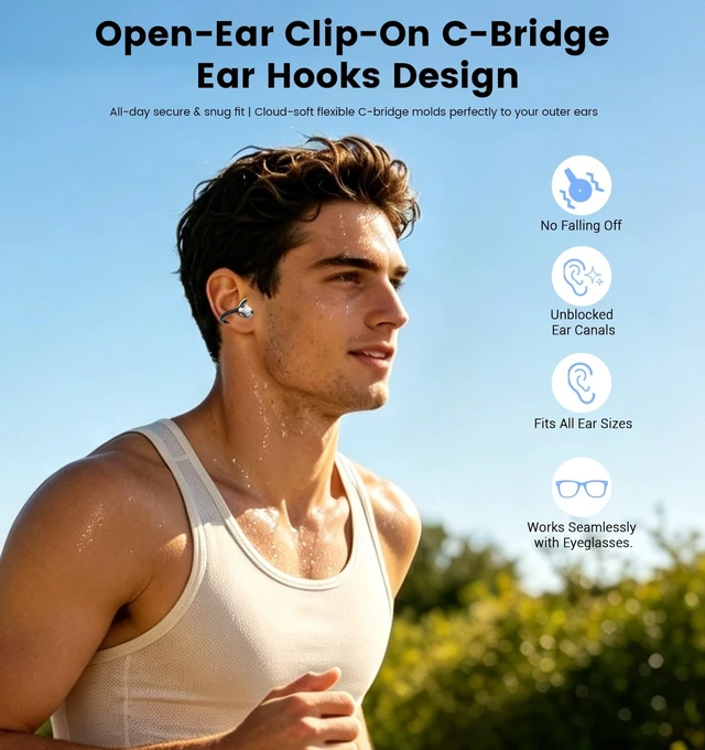 Alt view image 2 of 5 - Jacuate Clip-on Earbuds Open Ear Wireless Bluetooth 6.0 C-Bridge Headphones
