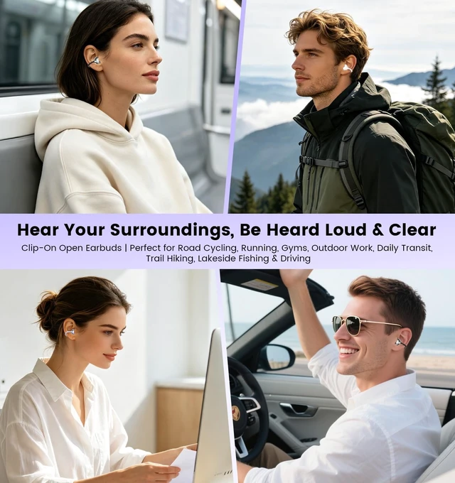 Alt view image 4 of 5 - Jacuate Clip-on Earbuds Open Ear Wireless Bluetooth 6.0 C-Bridge Headphones