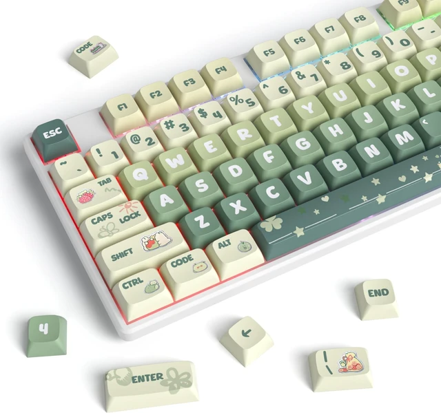 Main image of Owpkeenthy XDA PBT Keycaps 75 Percent, 133 Keys Green Custom Gaming Keycaps 5 Side Dye Sublimation for ANSI & ISO Layouts Cherry MX Switches Mechanical Keyboard (Light Green)