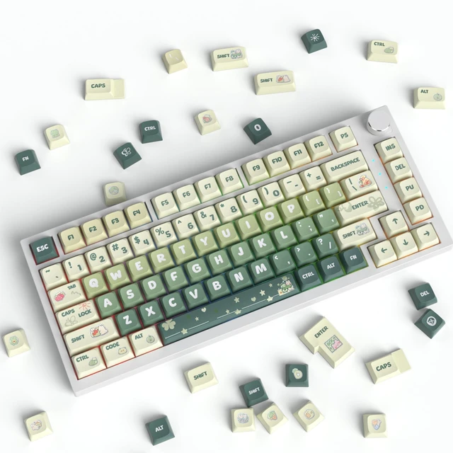 Alt view image 5 of 5 - Owpkeenthy XDA PBT Keycaps 75 Percent, 133 Keys Green Custom Gaming Keycaps 5 Side Dye Sublimation for ANSI & ISO Layouts Cherry MX Switches Mechanical Keyboard (Light Green)