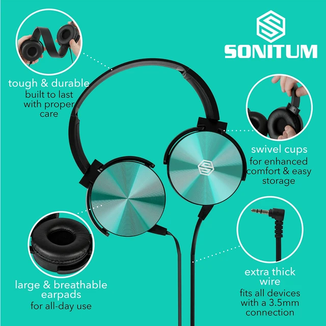 Alt view image 2 of 5 - Sonitum Classroom Headphones-Bulk 25-Pack, Student On Ear Comfy Swivel Earphones for Library, School, Airplane, Kids-for Online Learning and Travel, HQ Stereo Sound 3.5mm Jack (Colored Set)