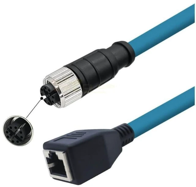 Main image of 3.28ft M12 8 Pin to RJ45 Industrial Ethernet Cable, M12 8 Pin X Code Female to RJ45 Female Connector Cable High Flex Cat6 Shielded Field Wireable Cable Assembly for Automation Application 1Meter