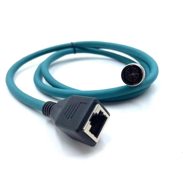 Alt view image 4 of 5 - 3.28ft M12 8 Pin to RJ45 Industrial Ethernet Cable, M12 8 Pin X Code Female to RJ45 Female Connector Cable High Flex Cat6 Shielded Field Wireable Cable Assembly for Automation Application 1Meter