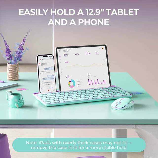 Alt view image 3 of 5 - seenda CTU-301 Bluetooth Keyboard and Mouse Combo for iPad,Green&Purple