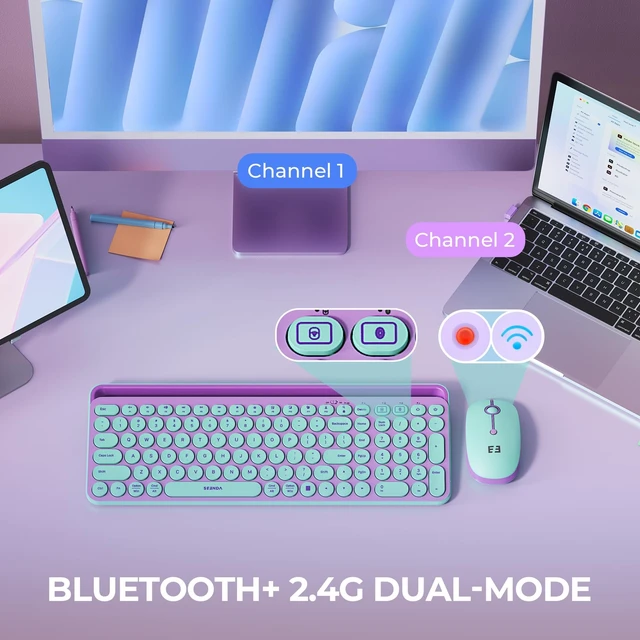 Alt view image 2 of 5 - seenda CTU-301 Bluetooth Keyboard and Mouse Combo for iPad,Green&Purple