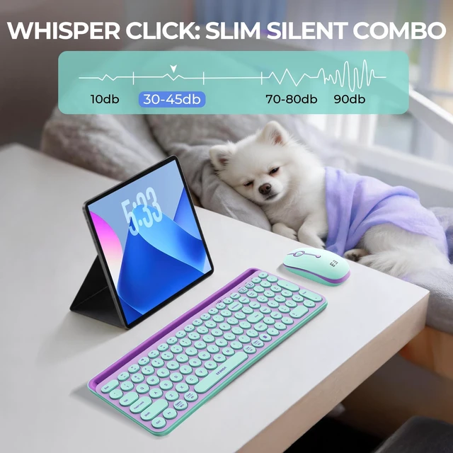Alt view image 4 of 5 - seenda CTU-301 Bluetooth Keyboard and Mouse Combo for iPad,Green&Purple