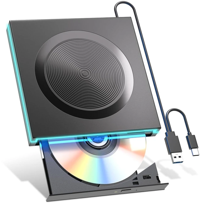 Main image of LEDLight External DVD CD Drive,USB-A&USBC Optical Disc Reader Writer