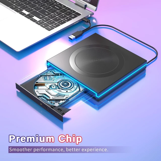 Alt view image 4 of 5 - LEDLight External DVD CD Drive,USB-A&USBC Optical Disc Reader Writer