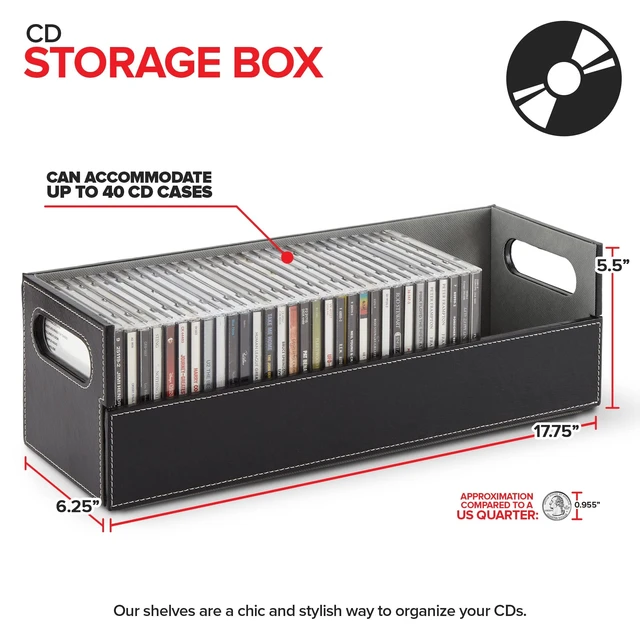 Alt view image 2 of 5 - Stock Your Home CD Storage Box, Organizer Shelf for Movie Cases, DVDs, Cassette Tape Display Stand, Disc Holder Can Store Up to 40 CDs, Faux Leather (Black)