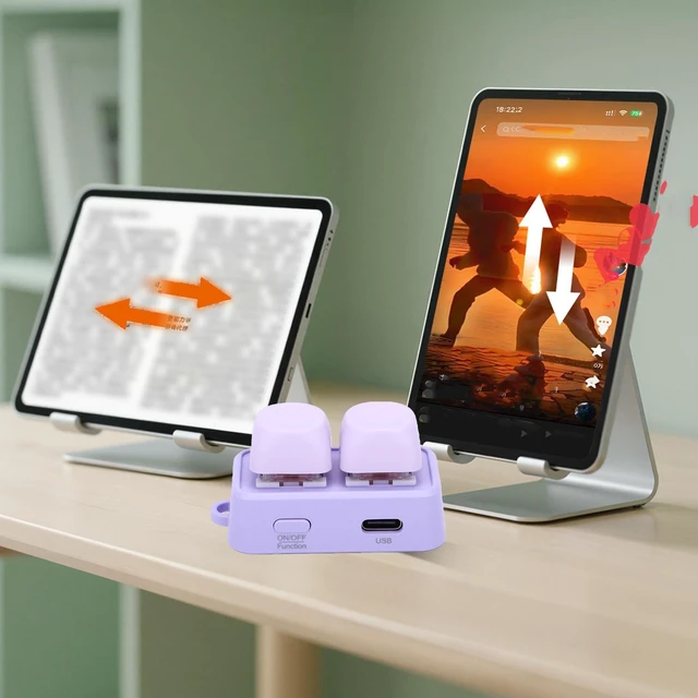 Alt view image 4 of 5 - Zopsc 2 Key Macro Mechanical Keyboard, Bluetooth USB Connection Customizable RGB Backlight for Gaming Work Media eBook Page Turner Remote Clicker Purple
