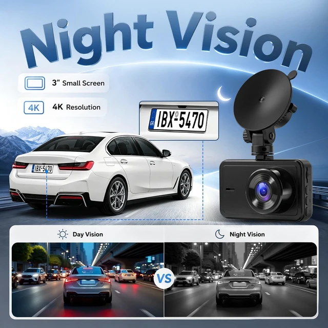 Alt view image 4 of 5 - Volxcereo 4K Dash Cam, 3" Screen Car Camera with Built-in WiFi, G-Sensor