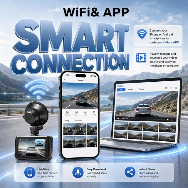 Alt view image 3 of 5 - Volxcereo 4K Dash Cam, 3" Screen Car Camera with Built-in WiFi, G-Sensor