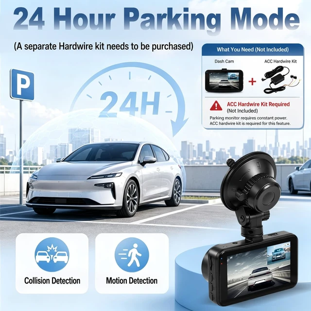 Alt view image 5 of 5 - Volxcereo 4K Dash Cam, 3" Screen Car Camera with Built-in WiFi, G-Sensor
