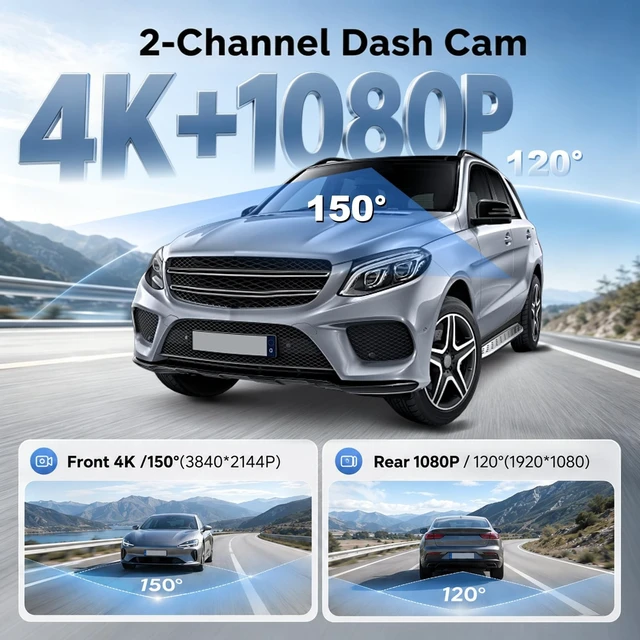 Alt view image 2 of 5 - Volxcereo 4K Dash Cam, 3" Screen Car Camera with Built-in WiFi, G-Sensor