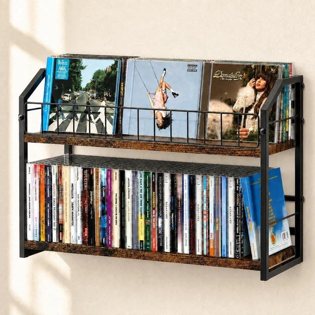 Main image of PAPAGIFTREE 2-Tier CD Storage Rack for Wall Mount, CD Holder with Display