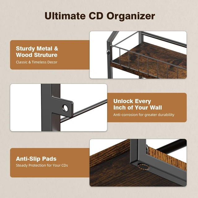 Alt view image 4 of 5 - PAPAGIFTREE 2-Tier CD Storage Rack for Wall Mount, CD Holder with Display