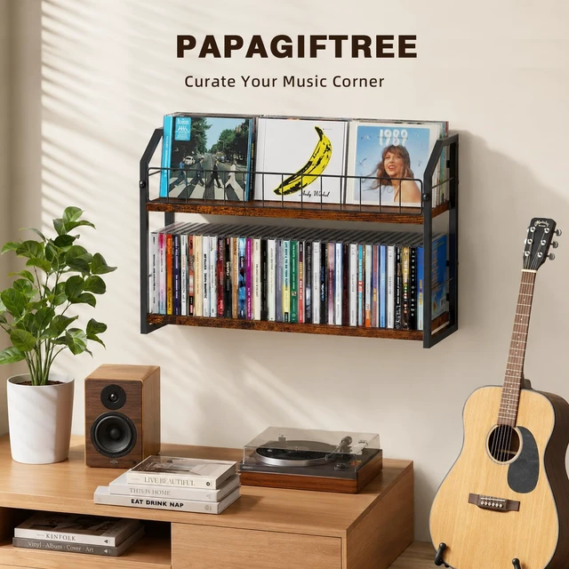 Alt view image 5 of 5 - PAPAGIFTREE 2-Tier CD Storage Rack for Wall Mount, CD Holder with Display