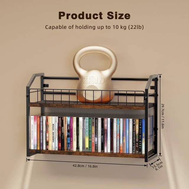 Alt view image 3 of 5 - PAPAGIFTREE 2-Tier CD Storage Rack for Wall Mount, CD Holder with Display