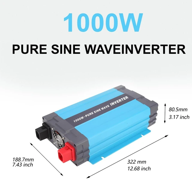 Alt view image 3 of 5 - 24V Pure Sine Wave Power Inverter 1000W DC 24V to AC 120V with 2*AC Outlets, 5V/1A USB Port for RV Car Emergency etc.