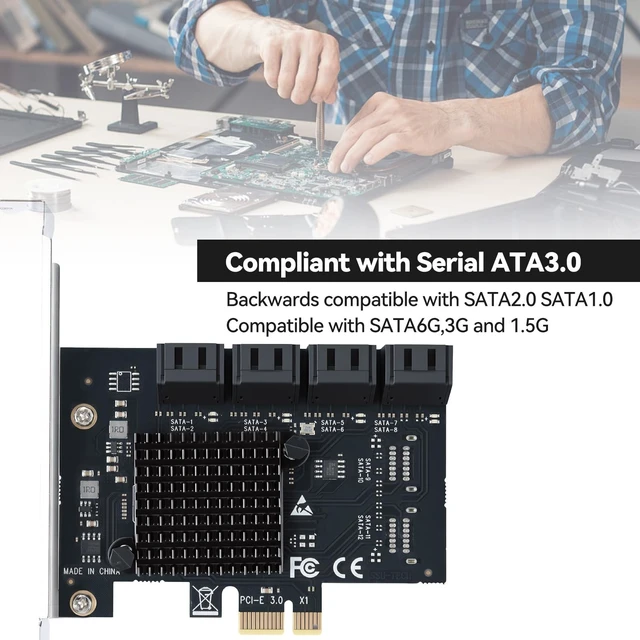 Alt view image 2 of 5 - ELUTENG PCI-E SATA Expansion Card PCI-E X1 to SATA 3.0 Controller Card 6Gbps SATAS III Express Adapter (8 Ports)