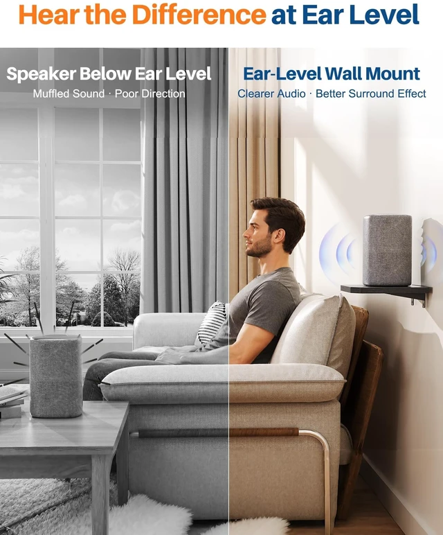 Alt view image 2 of 5 - BYMECOST Speaker Wall Mount, Adjustable Rear Speaker Wall Mount Shelves