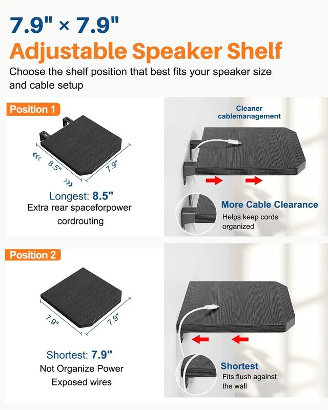 Alt view image 4 of 5 - BYMECOST Speaker Wall Mount, Adjustable Rear Speaker Wall Mount Shelves