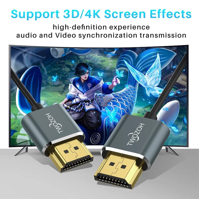 Alt view image 2 of 5 - Twozoh Slim 4K HDMI Cable 1.6FT 5 Pack, Ultra Thin & Flexible Skinny HDMI to HDMI 2.0 Cord Support 4K/60HZ 18gbps Laptop, Monitor, PS5, PS4, Xbox One, Fire TV