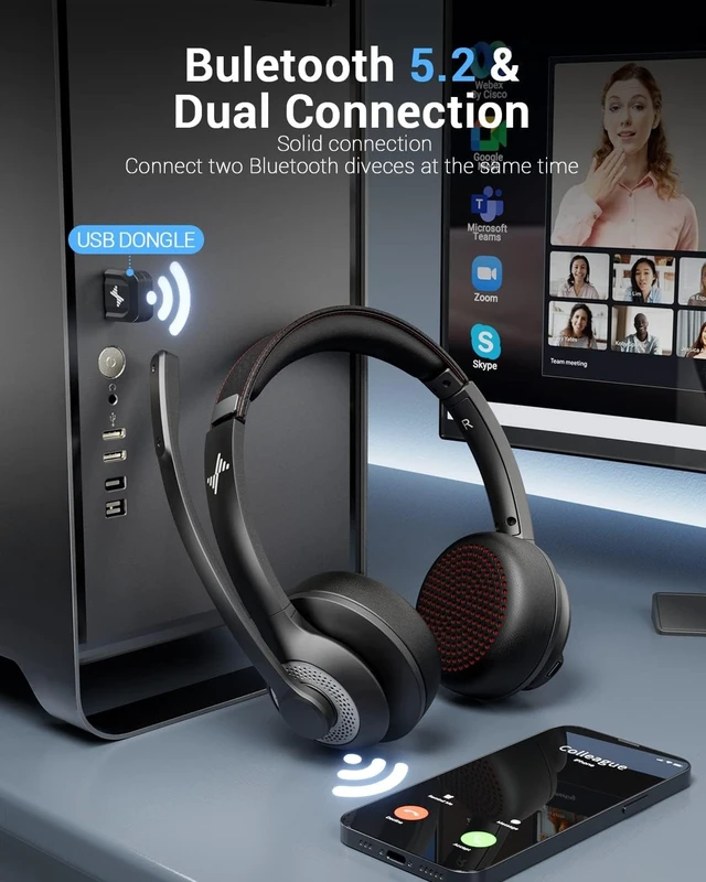 Alt view image 4 of 5 - JIAMQISHI Bluetooth Wireless Headset with Mic for Work, Clear Calls