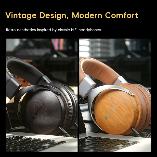 Alt view image 3 of 5 - SNOWSKY FIIO Nature Closed-Back Over-Ear Hi-Fi Headphones, 50mm Carbon Composite Drivers, Natural Balanced Sound, Detachable Cable, Wood Grain Ear Cups (Black)