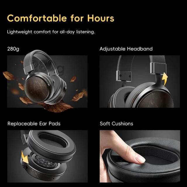 Alt view image 4 of 5 - SNOWSKY FIIO Nature Closed-Back Over-Ear Hi-Fi Headphones, 50mm Carbon Composite Drivers, Natural Balanced Sound, Detachable Cable, Wood Grain Ear Cups (Black)