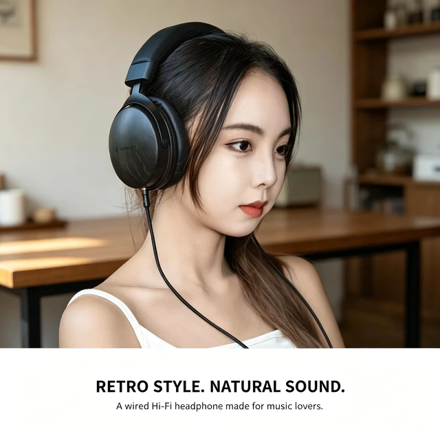 Alt view image 5 of 5 - SNOWSKY FIIO Nature Closed-Back Over-Ear Hi-Fi Headphones, 50mm Carbon Composite Drivers, Natural Balanced Sound, Detachable Cable, Wood Grain Ear Cups (Black)