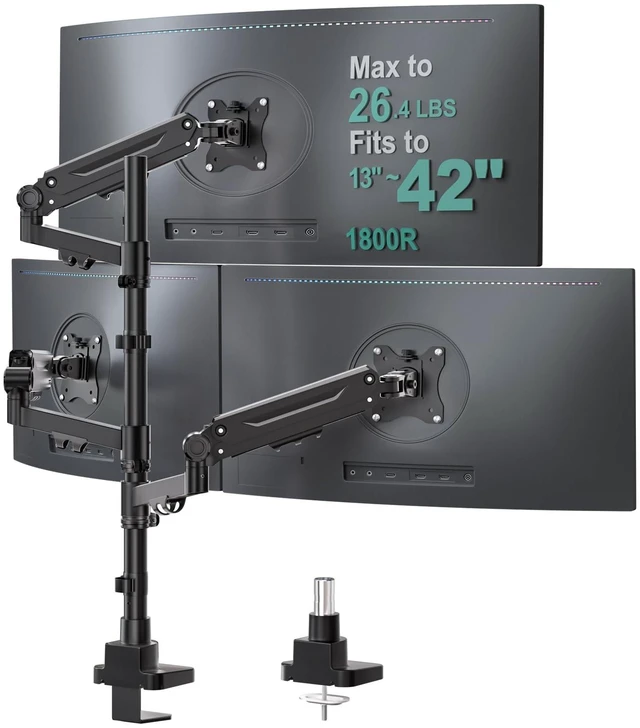 Main image of WALI Stacked Triple Monitor Mount for 13-42 inch Curved Screen, Max 26.4lbs