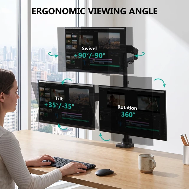 Alt view image 3 of 5 - WALI Stacked Triple Monitor Mount for 13-42 inch Curved Screen, Max 26.4lbs