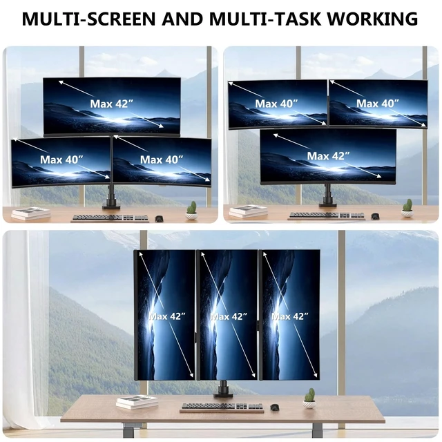 Alt view image 4 of 5 - WALI Stacked Triple Monitor Mount for 13-42 inch Curved Screen, Max 26.4lbs