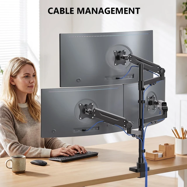 Alt view image 5 of 5 - WALI Stacked Triple Monitor Mount for 13-42 inch Curved Screen, Max 26.4lbs
