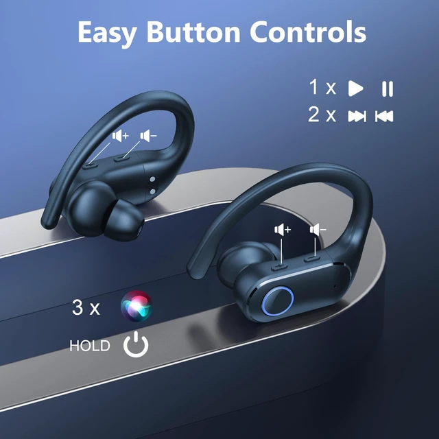 Alt view image 2 of 5 - Active Noise Cancelling Ear Buds Wireless Earbuds Dual Battery Display, Bluetooth Headphones with Deep Bass, IPX7 Waterproof, Ultra Light Comfort Wear, Sports Earphones for Running Workout Gym