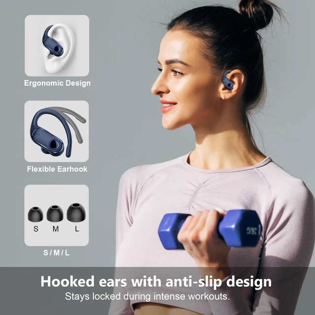 Alt view image 3 of 5 - Active Noise Cancelling Ear Buds Wireless Earbuds Dual Battery Display, Bluetooth Headphones with Deep Bass, IPX7 Waterproof, Ultra Light Comfort Wear, Sports Earphones for Running Workout Gym