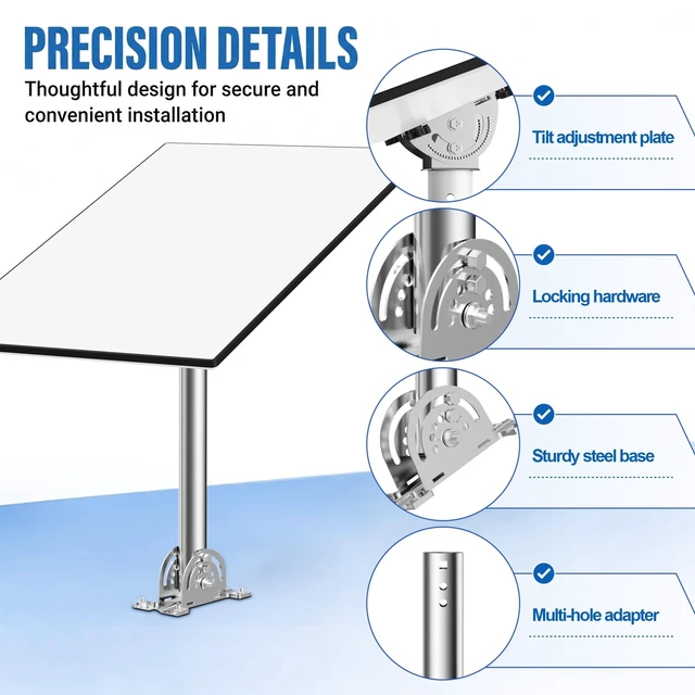 Alt view image 5 of 5 - Heavy Duty Starlink Gen 3 Roof Mount, 430 Stainless Steel Pole & 1.38" OD