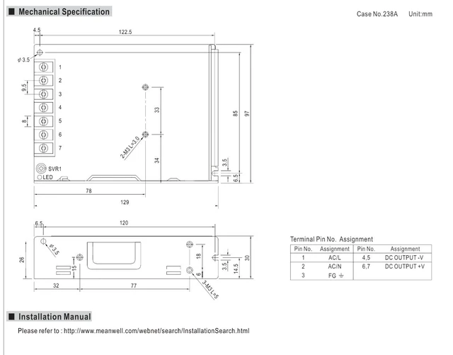 Alt view image 3 of 4 - Mean Well LRS-100-24 Switching Power Supply, Single Output, 24V, 4.5A, 108W, 5.08" L x 3.82" W x 1.18" H