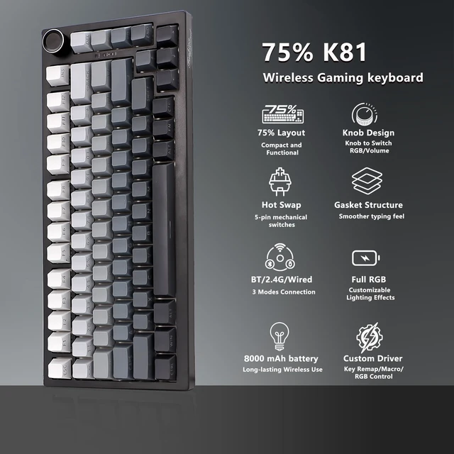 Alt view image 2 of 5 - Adventurers Wireless Mechanical Keyboard,2.4GHz/Type-C/BT5.0,8000mAh