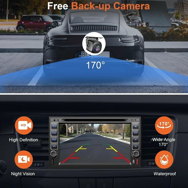 Alt view image 5 of 5 - Double Din Car Stereo Radio with CD/DVD Player, Voice Control Carplay & Android Auto, 7 inch Car Audio with HD Touchscreen, Bluetooth, Mirror Link, Backup Camera, SWC, FM/AM, USB/SD, A/V Input