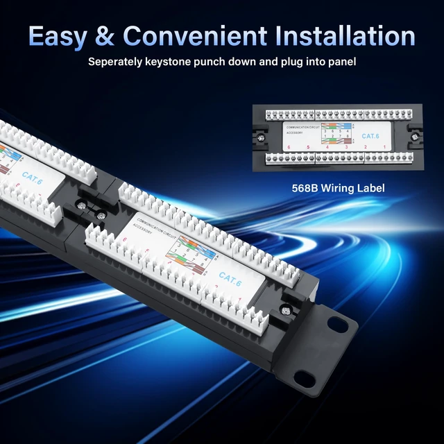 Alt view image 3 of 5 - PNGKNYOCN 10Gbps Cat6 Patch Panel, 24-Port RJ45 Patch Panel for 19" Rackmount or Wall Mount Compatible Cat6, Cat5e, Cat5