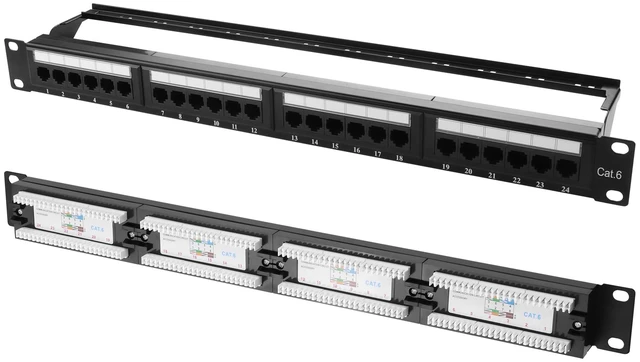 Main image of PNGKNYOCN 10Gbps Cat6 Patch Panel, 24-Port RJ45 Patch Panel for 19" Rackmount or Wall Mount Compatible Cat6, Cat5e, Cat5