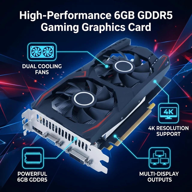 Alt view image 2 of 5 - GOWENIC RX 550ti Low Profile Graphics Card 6GB, GDDR5, 192bit, VGA DVI D HDMI, Video Card for PC Gaming, 4K Support, Gaming Computer GPU, PCI Express X16