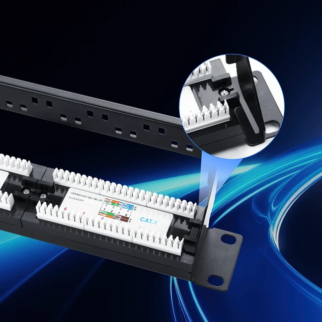 Alt view image 4 of 5 - PNGKNYOCN 10Gbps Cat6 Patch Panel, 24-Port RJ45 Patch Panel for 19" Rackmount or Wall Mount Compatible Cat6, Cat5e, Cat5