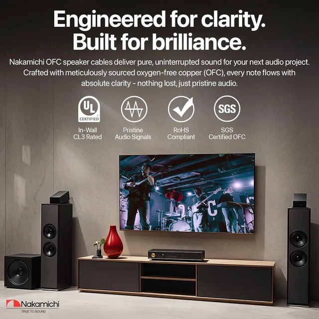 Alt view image 2 of 5 - Nakamichi 12/2 (100-Foot) in-Wall & Direct Burial (UL CL2 CL3 Rated) Oxygen-Free Copper (OFC) 2-Conductor Speaker Cable Wire, Outdoor In-Ground, in-Ceiling, Riser, Black (12AWG / 100ft / 30.48m)